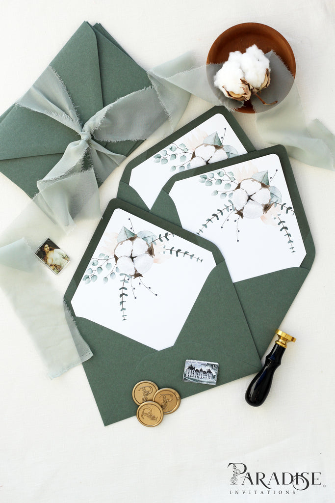 Cotton Flowers Envelope Liners and Forest Green Envelopes