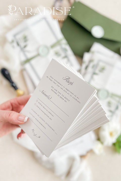 This exquisite wedding invitation set offers a blend of natural elegance and romantic charm. Each timeless romantic wedding stationery piece is printed on luxurious handmade paper with a beautiful deckle edge, providing a rich, tactile feel. The result is a truly elegant and beautiful suite that is also an environmentally conscious choice, perfect for your special day.