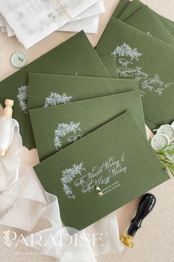 Forest Green Envelopes and White Ink Printing