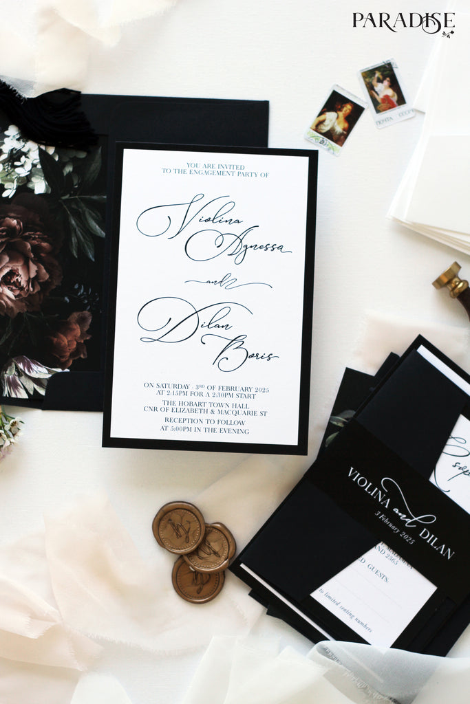 Elvia Elegant Flowers Engagement Invitation