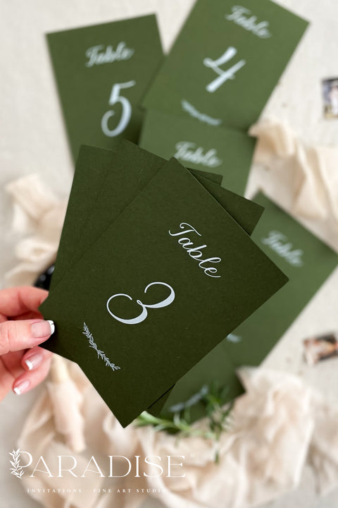 These deep green table numbers bring an elevated, nature-inspired touch to your wedding décor. Designed with crisp white lettering and subtle botanical illustrations, they strike the perfect balance between modern simplicity and organic charm. Printed on luxurious heavyweight cardstock, each piece adds depth, contrast, and effortless sophistication to any tablescape, whether your celebration leans rustic, elegant, or garden-inspired.