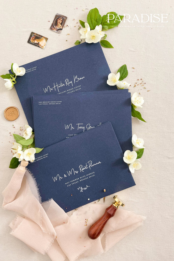 Navy Envelopes and White Ink Printing