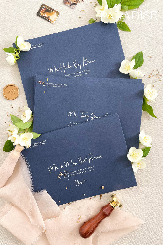 Navy Envelopes and White Ink Printing