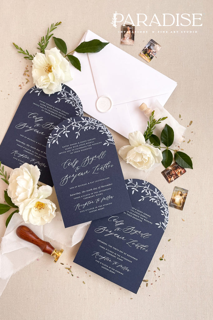 Paisley Navy Arch Wedding Invitation Sets