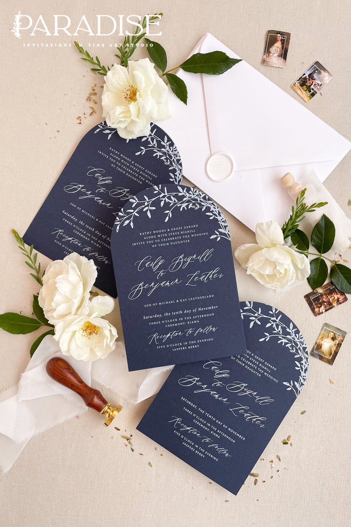 Paisley Navy Arch Wedding Invitation Sets