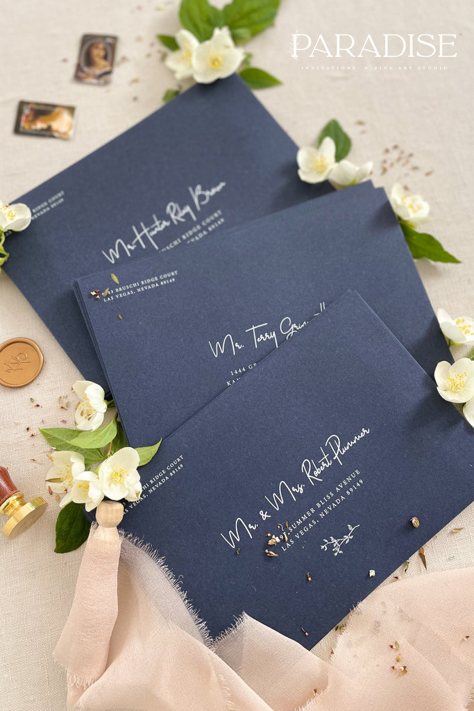 Navy Envelopes and White Ink Printing