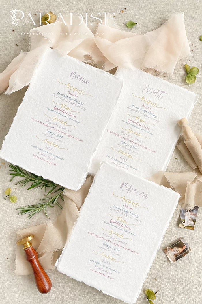 Evelyn Handmade Paper Wedding Menus