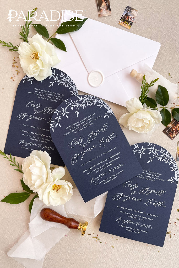 Paisley Navy Arch Wedding Invitation Sets