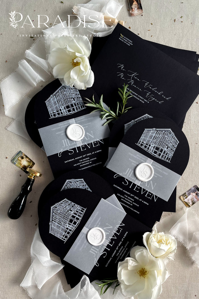 Marie Black and White Arch Wedding Invitation Sets