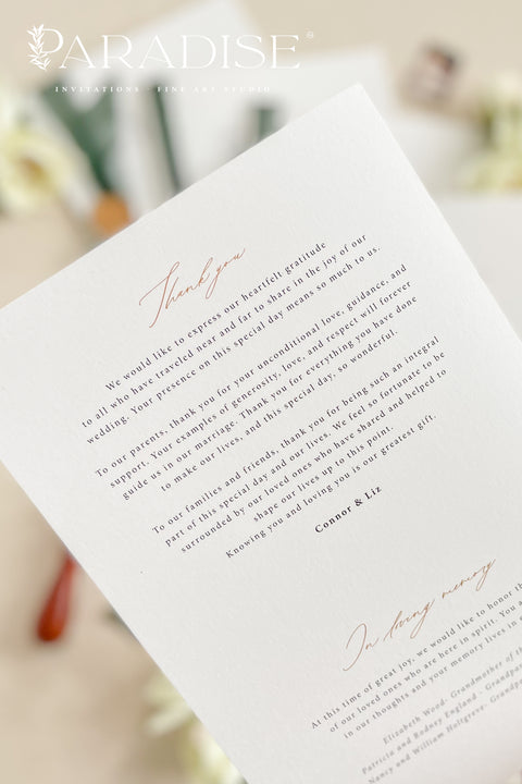 This wedding program features a beautifully hand-drawn sketch of your ceremony location, bringing meaning, storytelling, and personal charm to your celebration. Printed on premium cardstock and finished with a deep green ribbon and warm gold wax seal, it offers a refined balance of old-world elegance and modern minimalism. Perfect for estate weddings, outdoor ceremonies, and romantic fine-art themes, this program creates a memorable first impression for your guests.