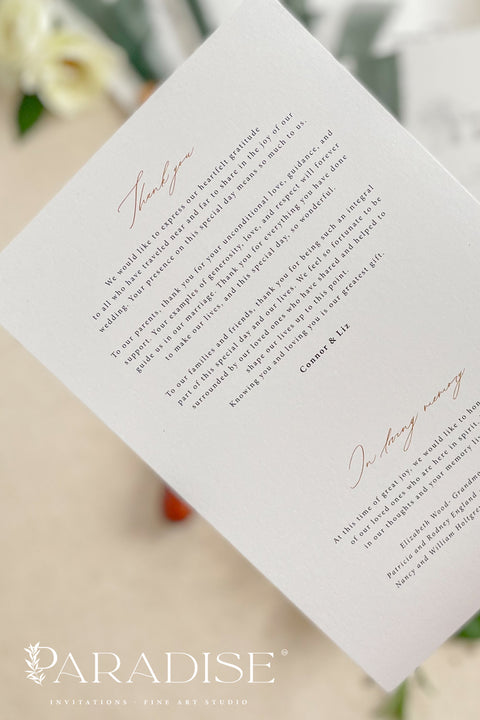 This wedding program features a beautifully hand-drawn sketch of your ceremony location, bringing meaning, storytelling, and personal charm to your celebration. Printed on premium cardstock and finished with a deep green ribbon and warm gold wax seal, it offers a refined balance of old-world elegance and modern minimalism. Perfect for estate weddings, outdoor ceremonies, and romantic fine-art themes, this program creates a memorable first impression for your guests.