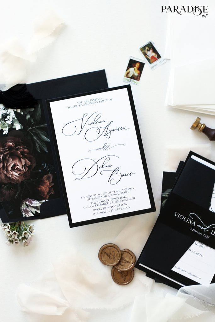 Elvia Elegant Flowers Engagement Invitation