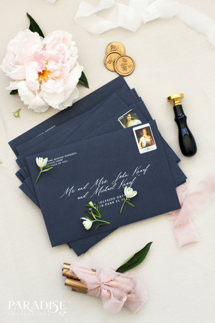 White Ink Printing on Navy Envelopes