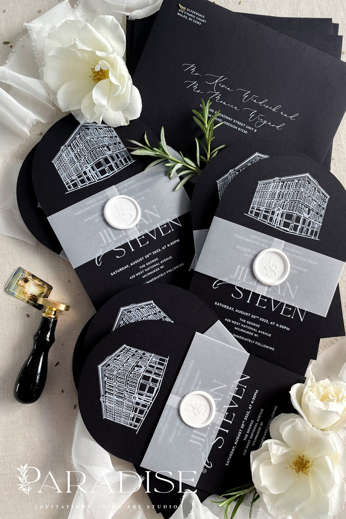 Marie Black and White Arch Wedding Invitation Sets