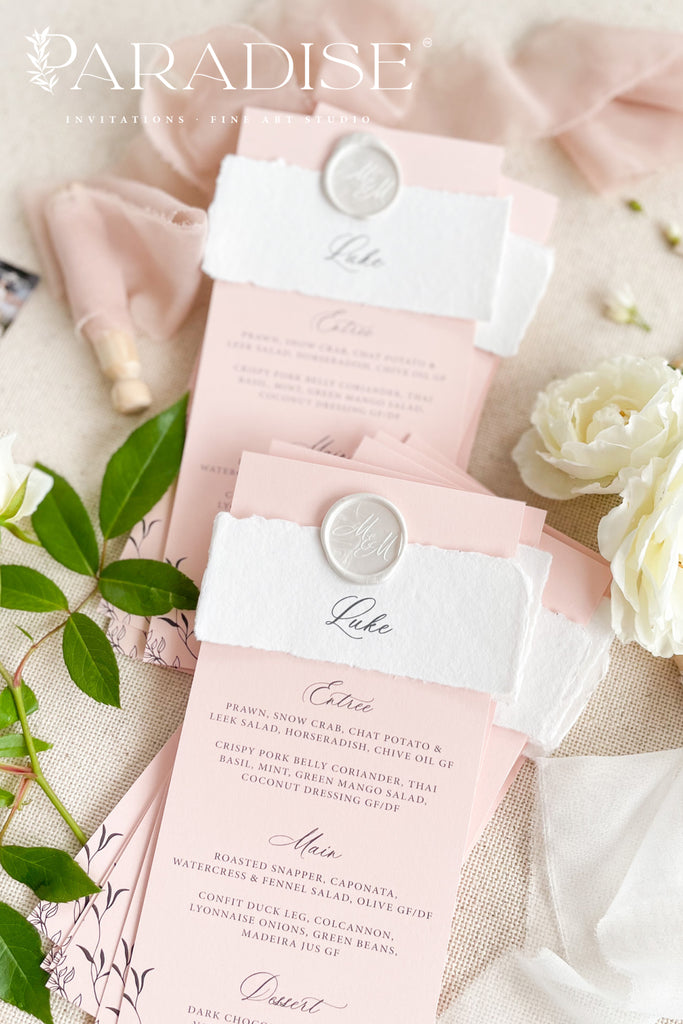 Fauna Handmade Paper Wedding Menus