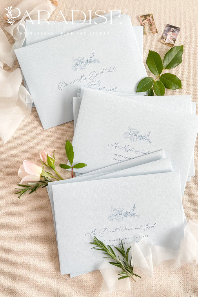 Coco Linen Baby Bleu Envelopes and Black Ink Printing