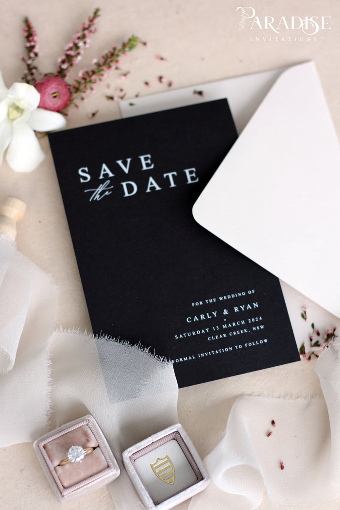 Ariana Elegant Black Save the Date Cards