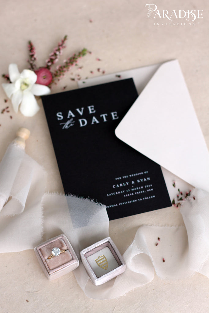 Ariana Elegant Black Save the Date Cards