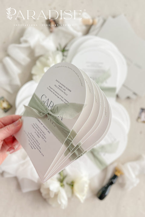 Our arched wedding invitation suite is perfect for couples seeking a modern yet romantic stationery style. The smooth arch shape brings a contemporary edge, while the sage green silk ribbon adds a soft, botanical touch. Printed on premium white matte cardstock, this suite features clean, modern typography and delicate detailing that beautifully complements any wedding theme - from garden to destination to modern minimalist celebrations.