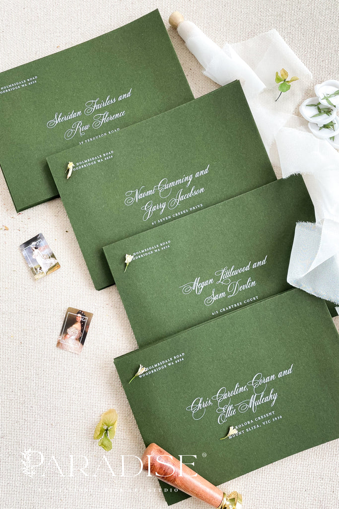 Forest Green Envelopes and White Ink Printing