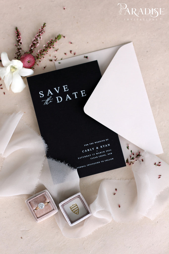 Ariana Elegant Black Save the Date Cards