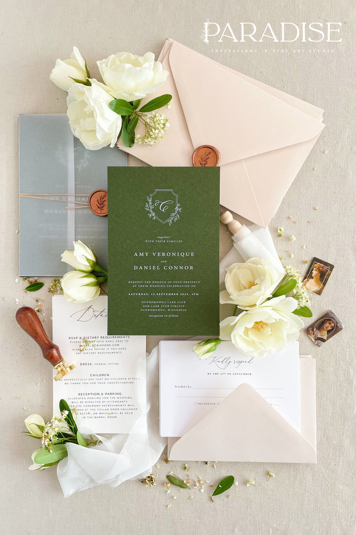 Everleigh Forest Green Wedding Invitations