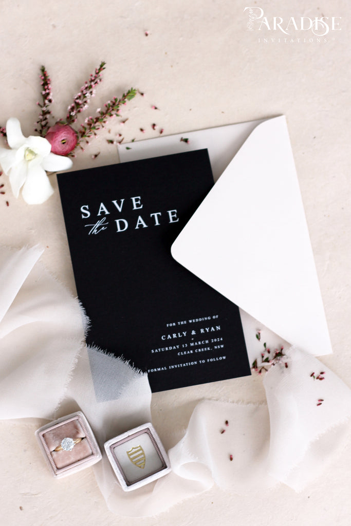 Ariana Elegant Black Save the Date Cards