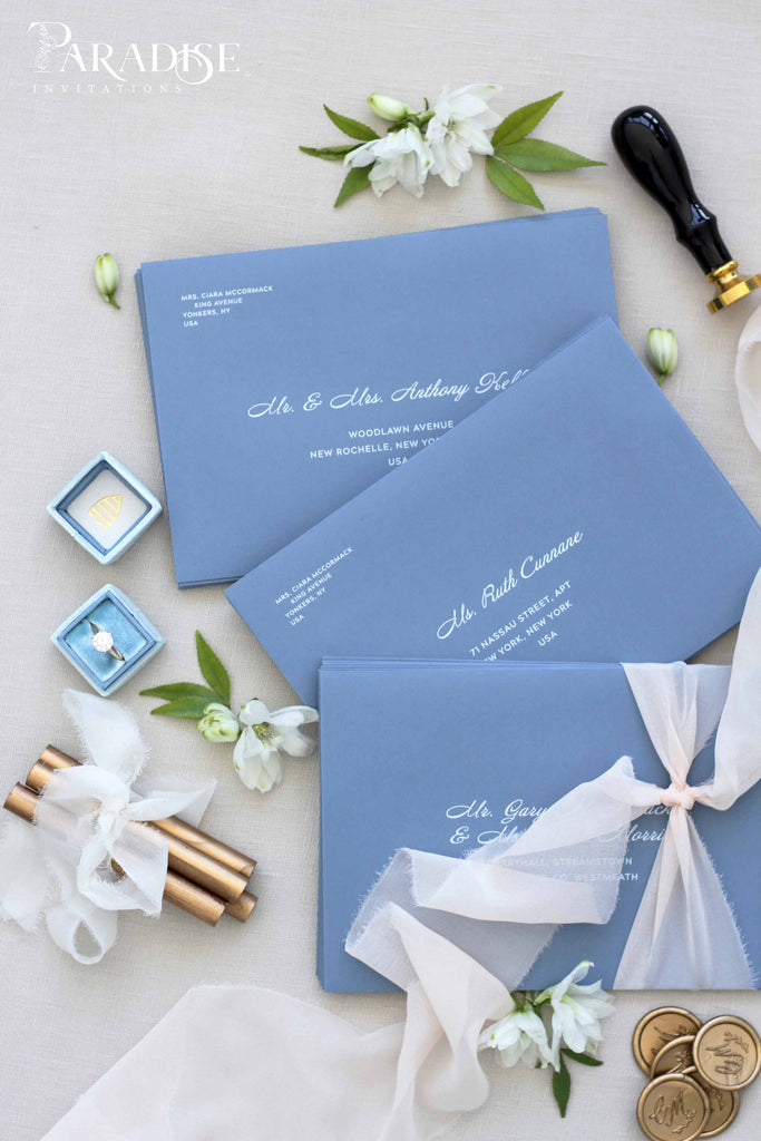 Dusty Blue White Ink Printing Envelopes