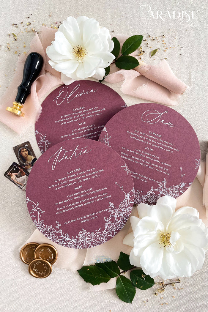 Bonfilia Circle Wedding Menus