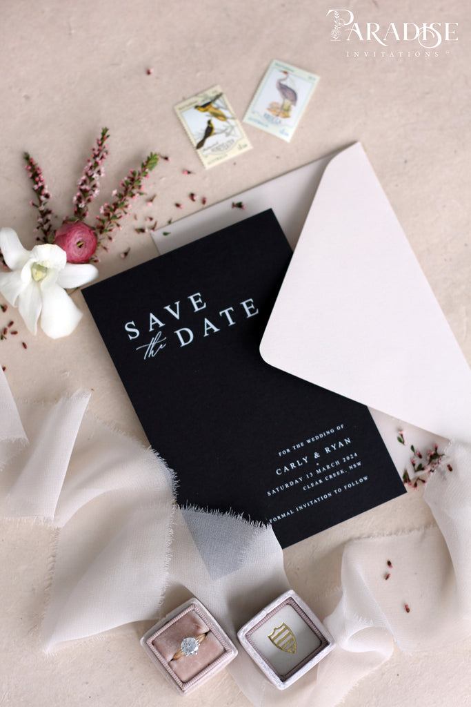 Ariana Elegant Black Save the Date Cards