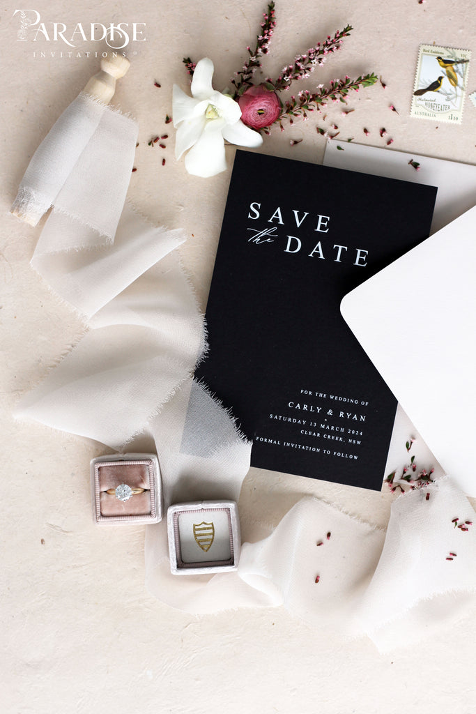 Ariana Elegant Black Save the Date Cards