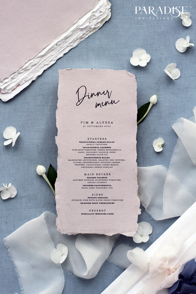 Elegant Taupe Handmade Paper Wedding Menu