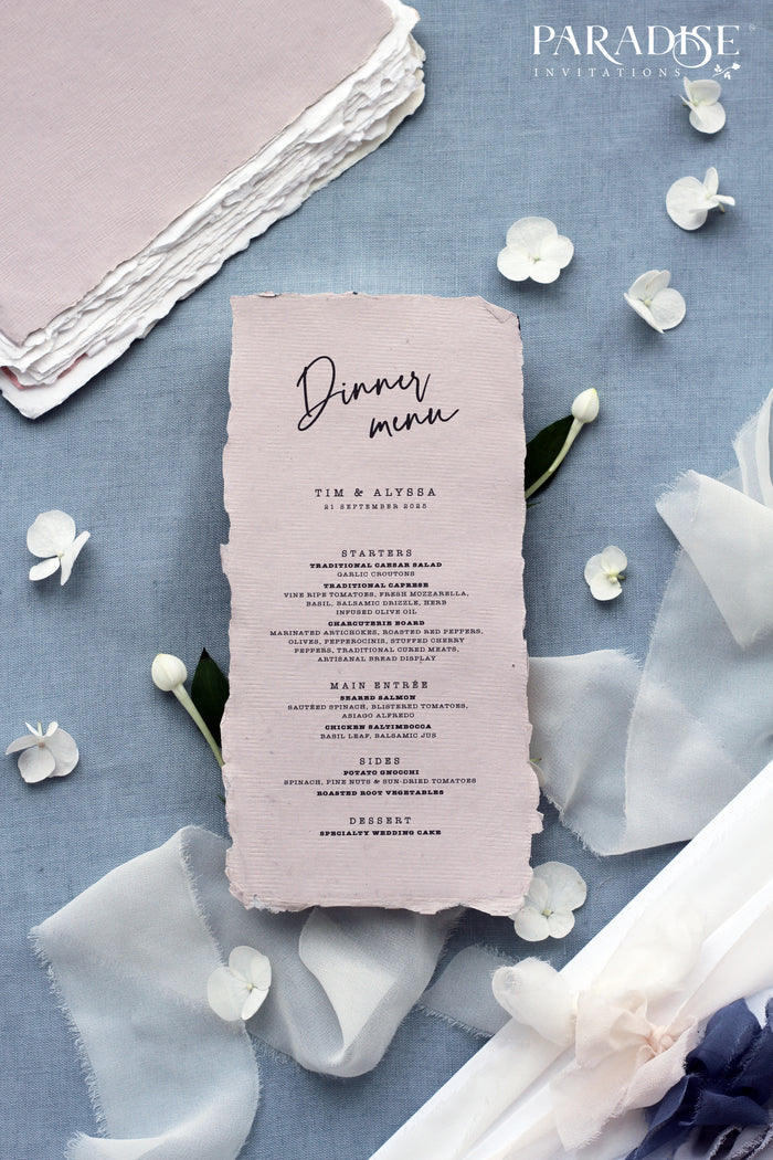 Elegant Taupe Handmade Paper Wedding Menu