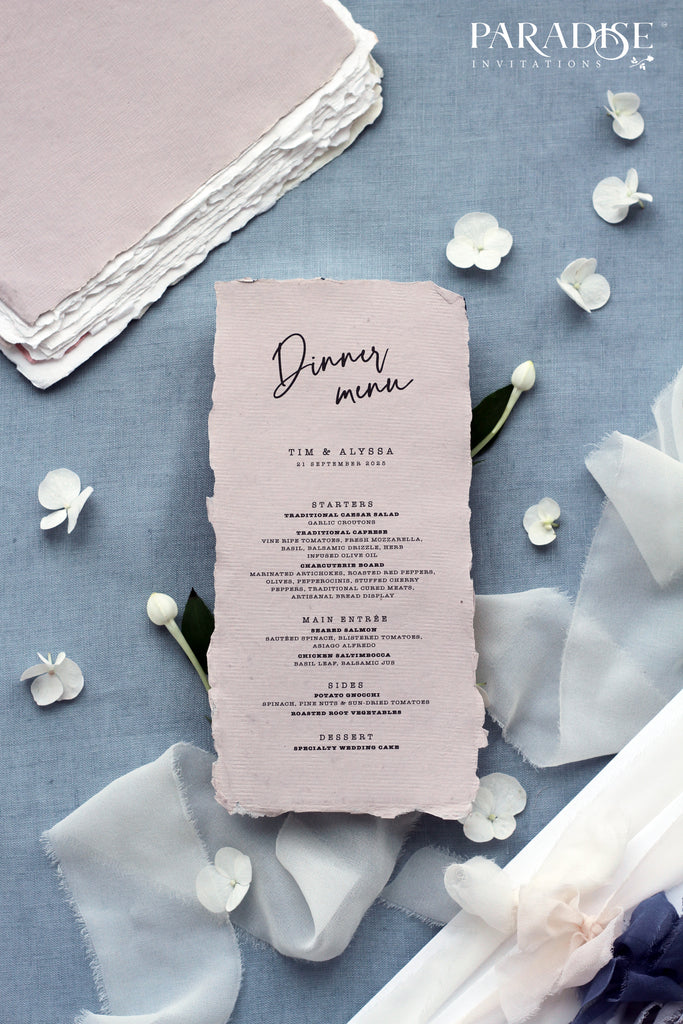 Elegant Taupe Handmade Paper Wedding Menu