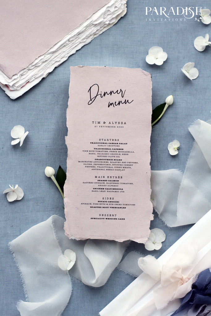 Elegant Taupe Handmade Paper Wedding Menu