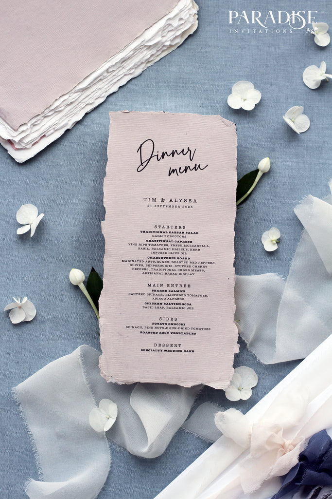 Elegant Taupe Handmade Paper Wedding Menu