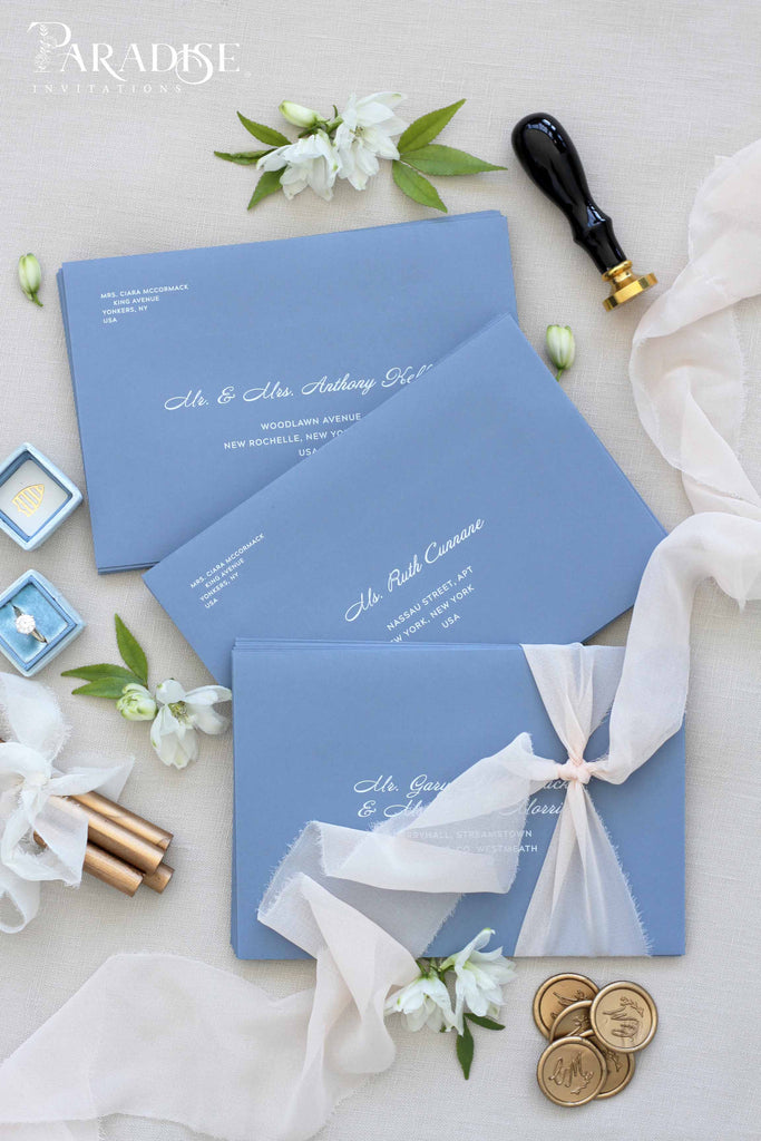 Dusty Blue White Ink Printing Envelopes