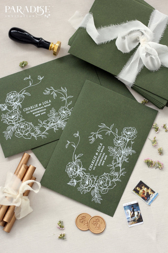 Forest Green Envelopes White Ink Printing