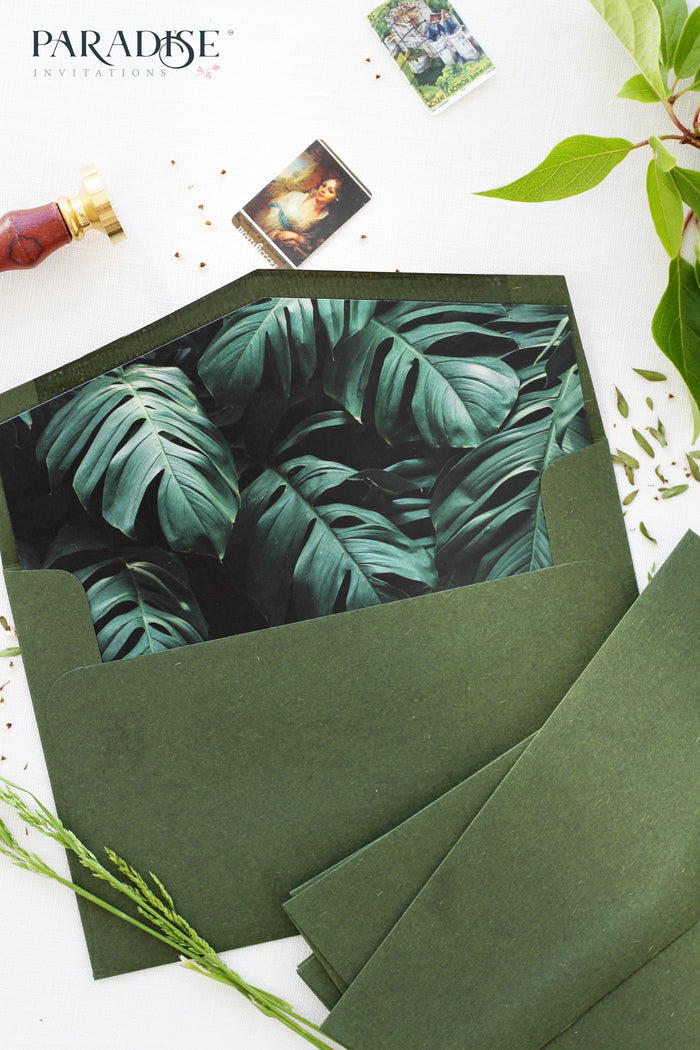 Tropical Style Envelope Liners on Forest Green Envelopes