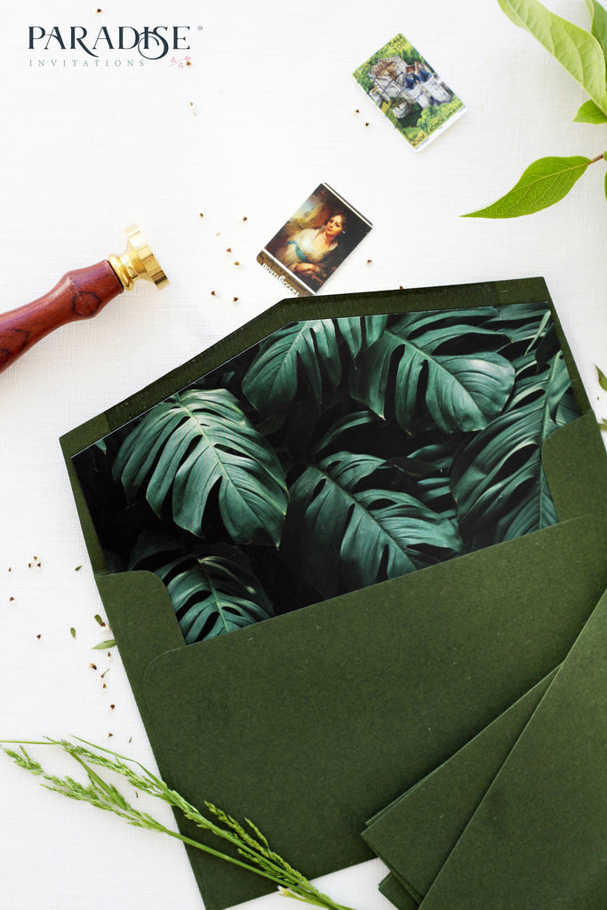 Tropical Style Envelope Liners on Forest Green Envelopes