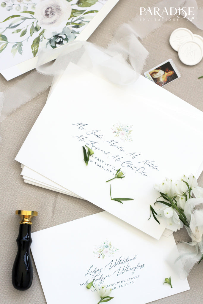 Floral Address Printing on White Envelopes