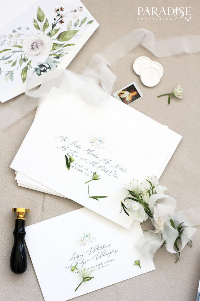 Floral Address Printing on White Envelopes