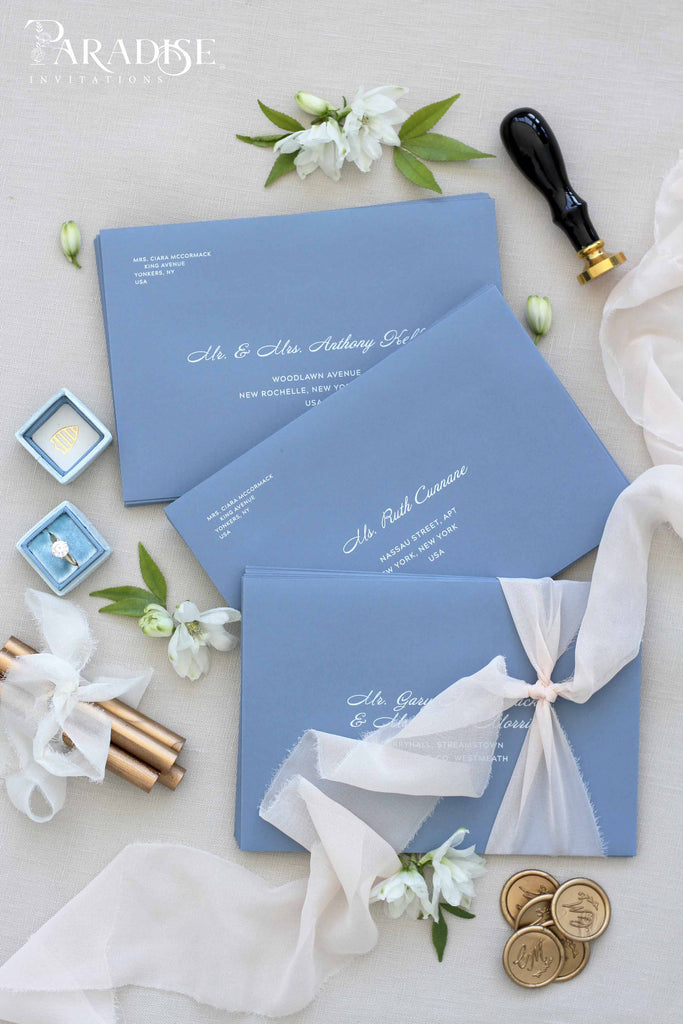 Dusty Blue White Ink Printing Envelopes