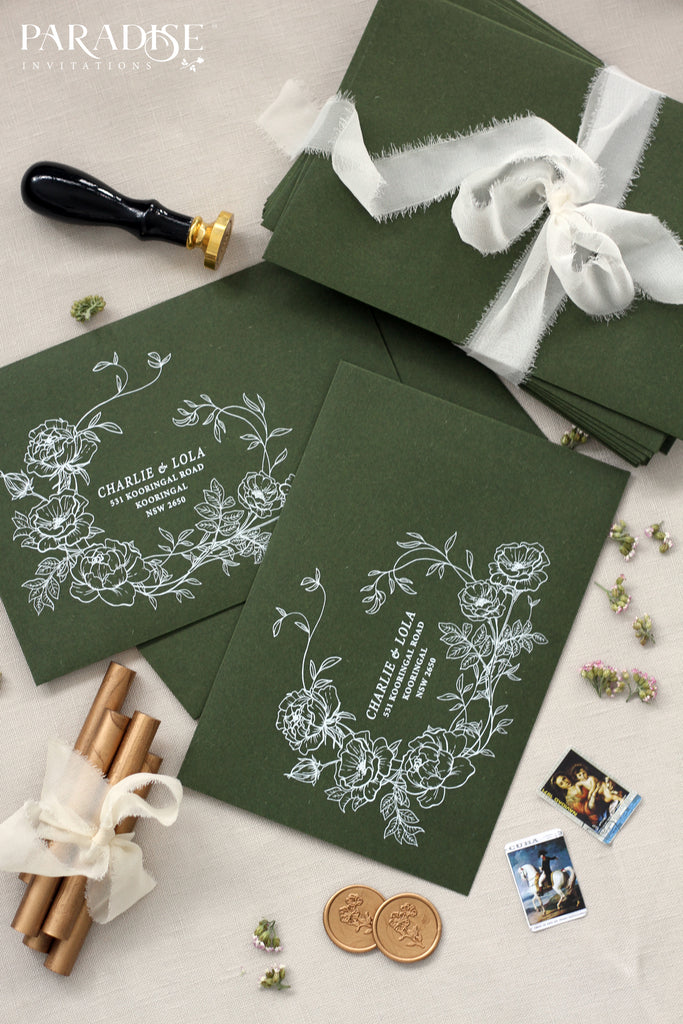 Forest Green Envelopes White Ink Printing