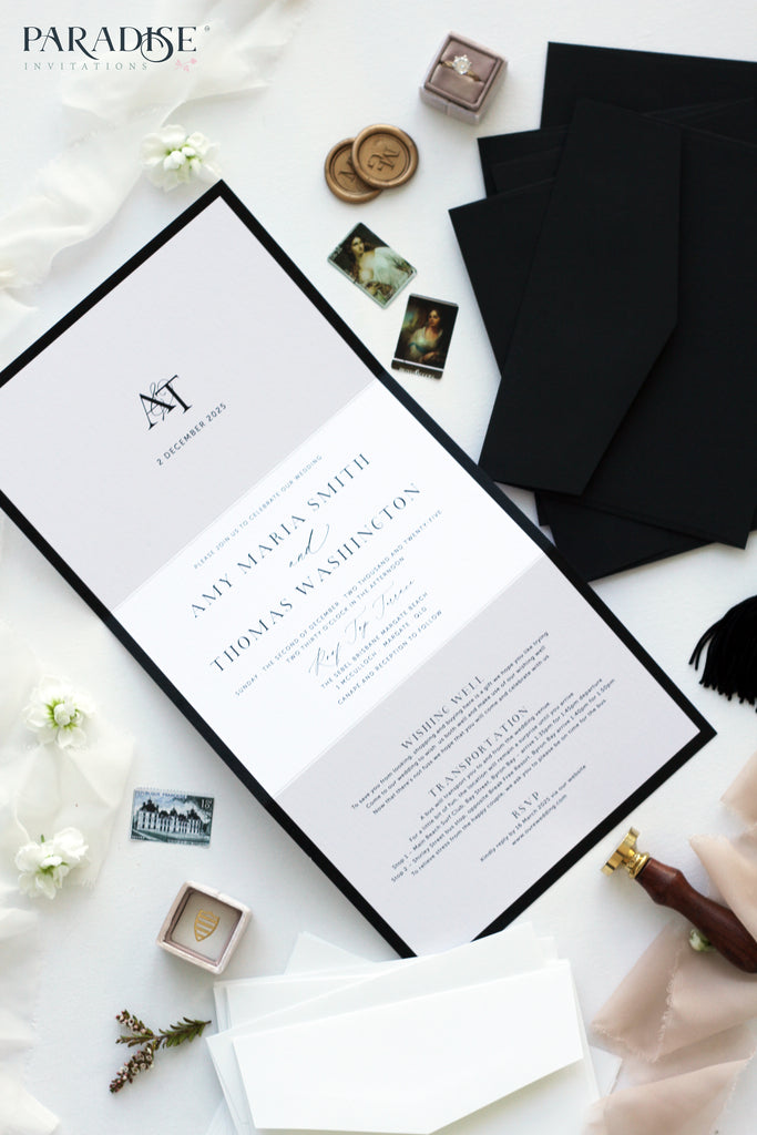 Iris Elegant Black Frame Wedding Invitation