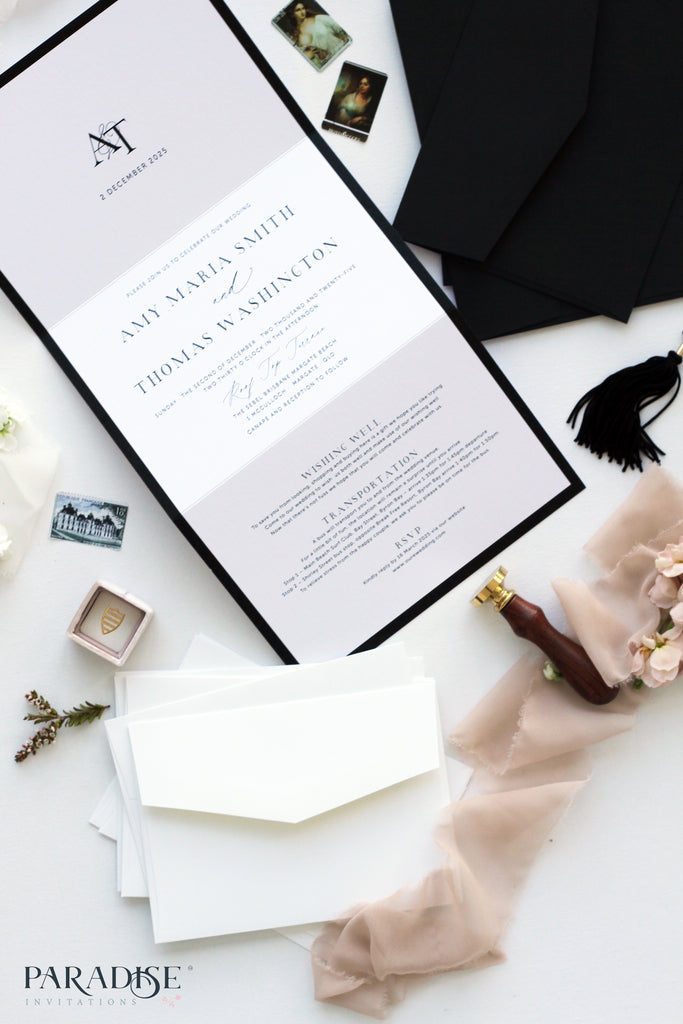 Iris Elegant Black Frame Wedding Invitation