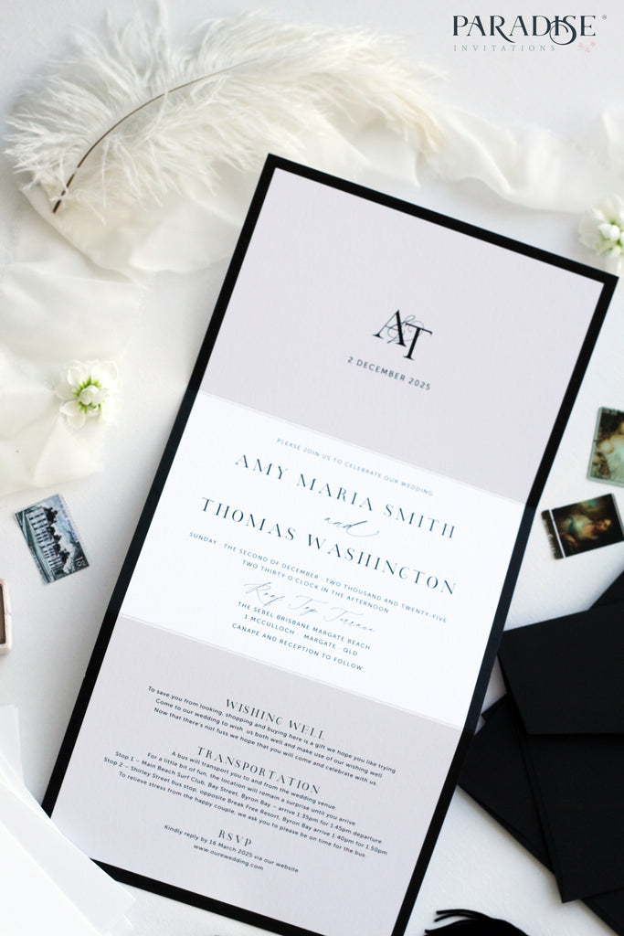 Iris Elegant Black Frame Wedding Invitation