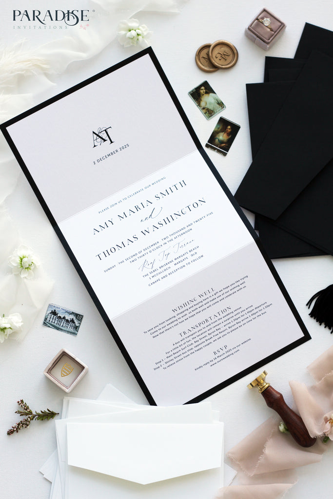 Iris Elegant Black Frame Wedding Invitation