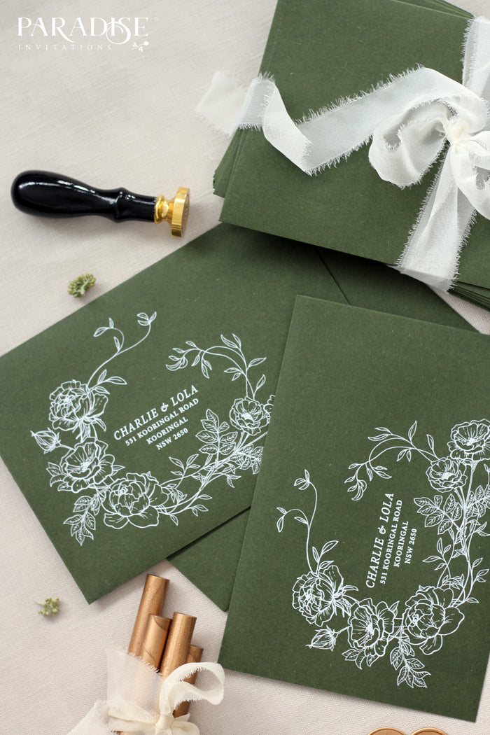 Forest Green Envelopes White Ink Printing