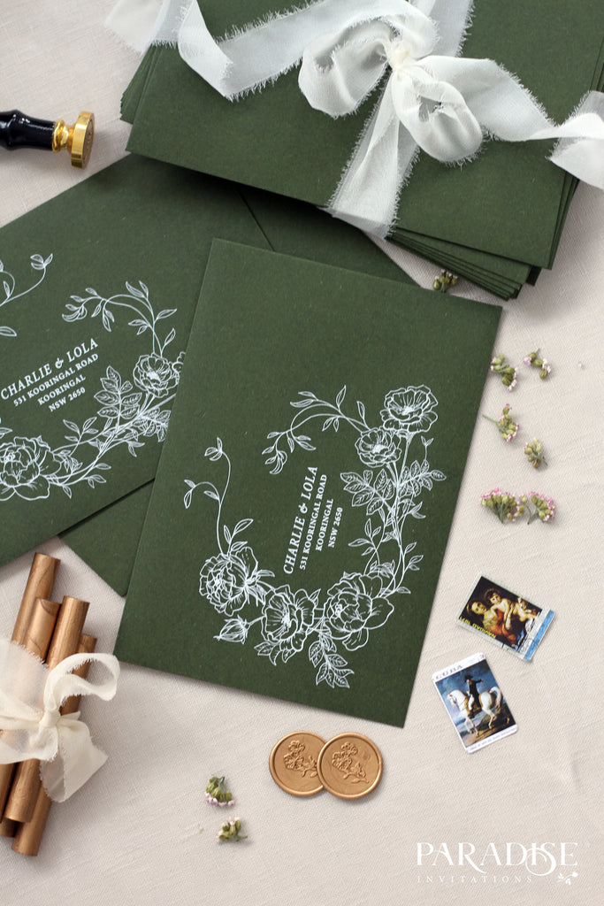 Forest Green Envelopes White Ink Printing